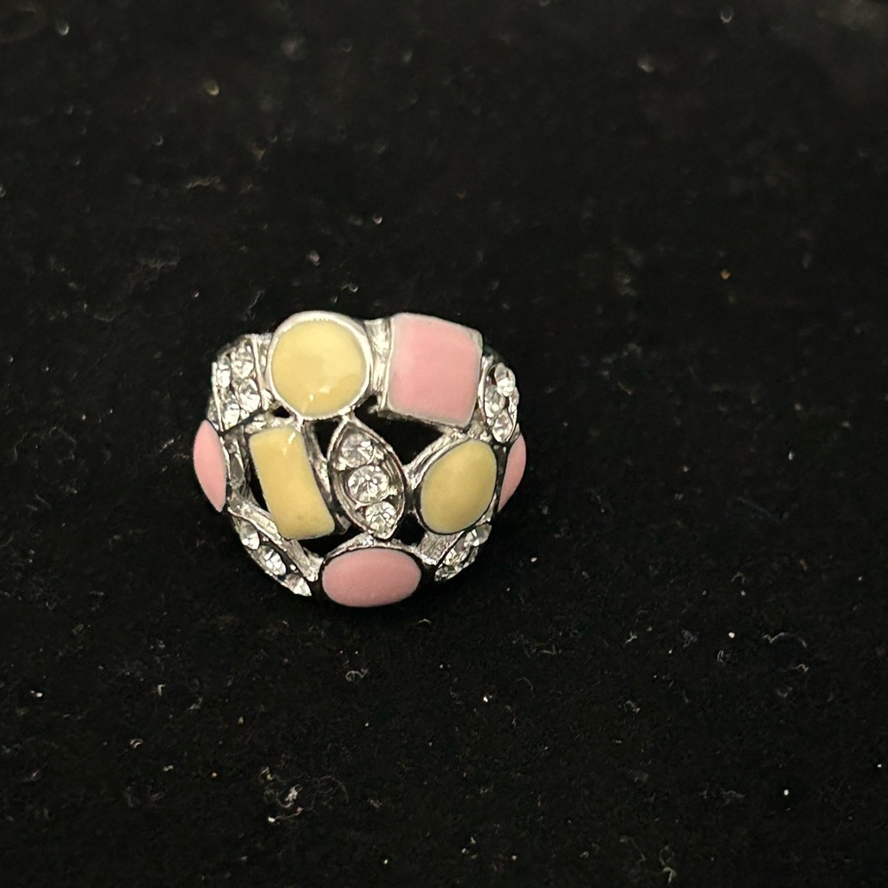 Pink and Yellow Gemstone Ring with Silver Band